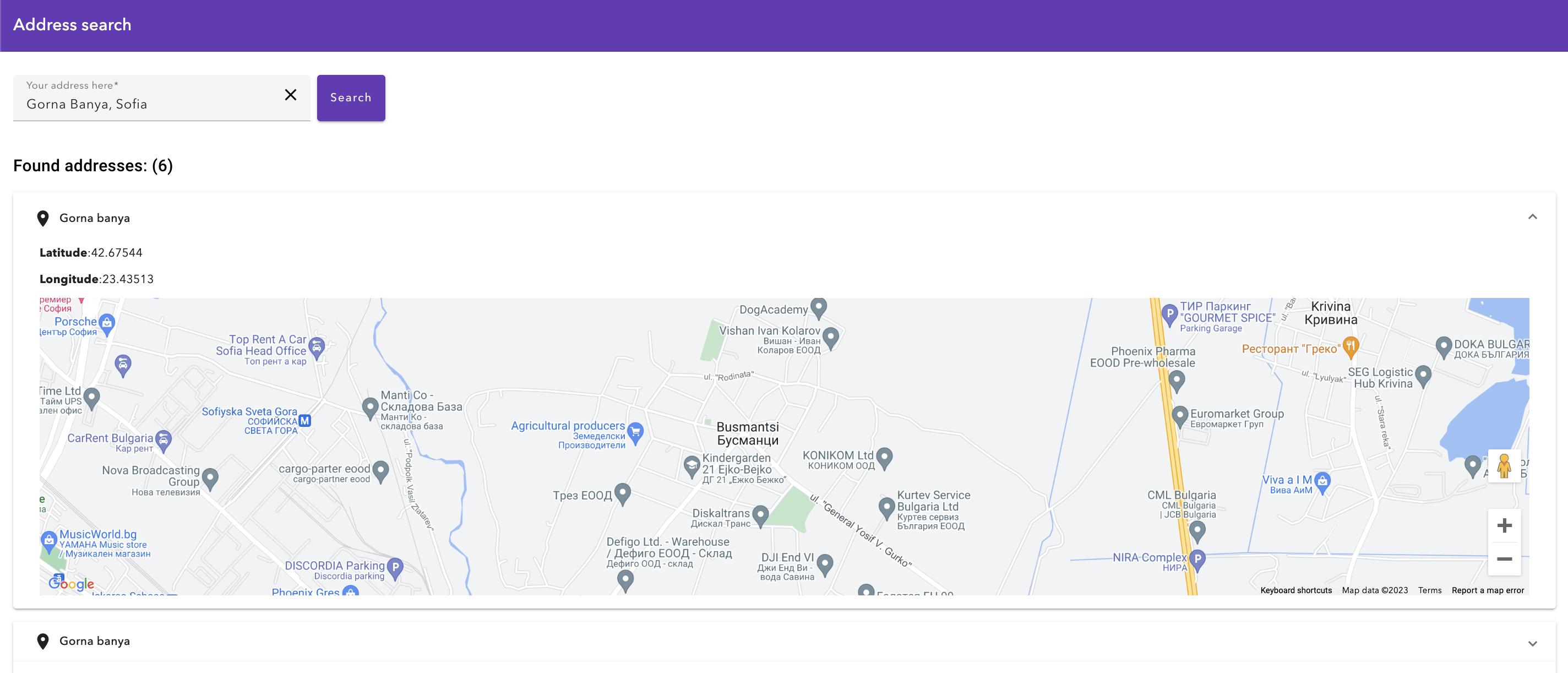 Google maps address search
