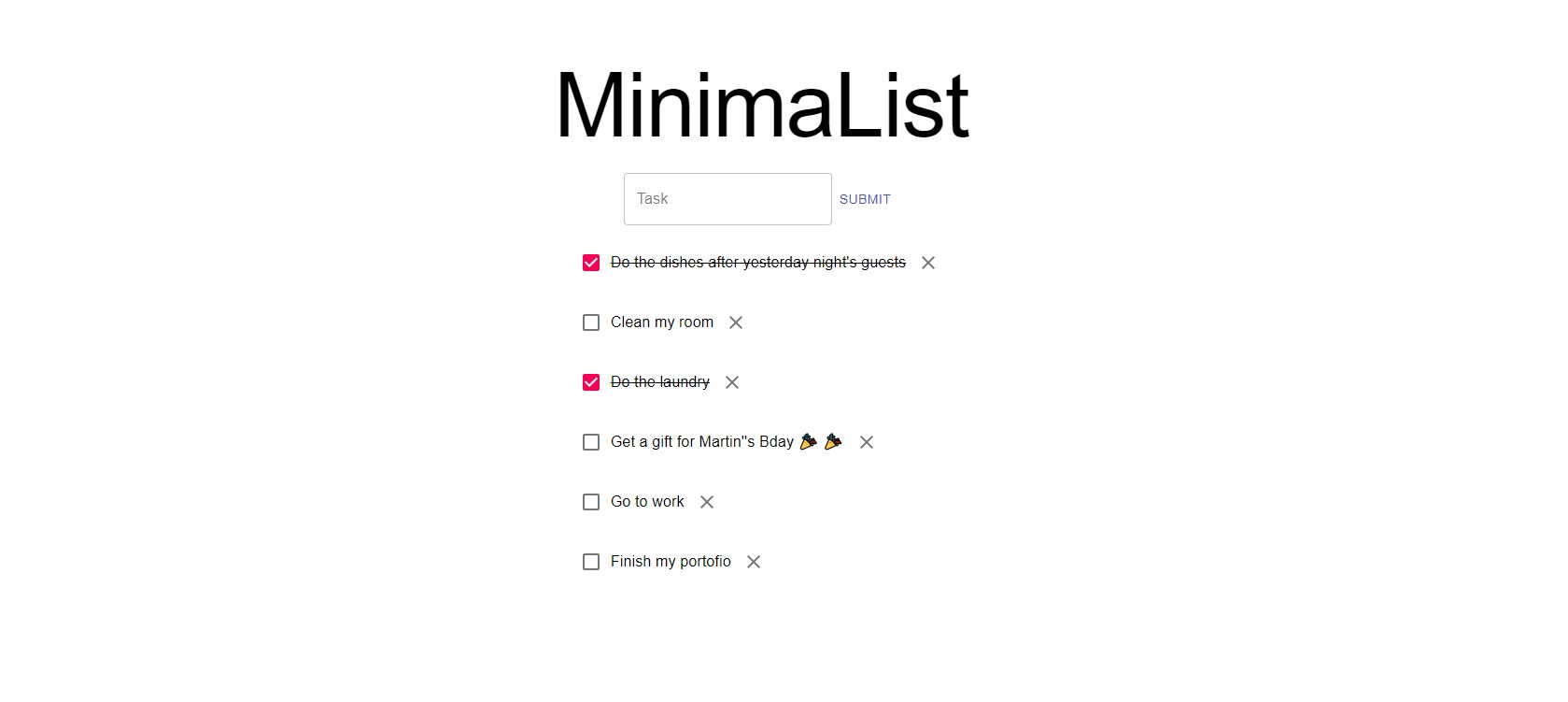 React MinimaList - simplistic databaseless todo list app